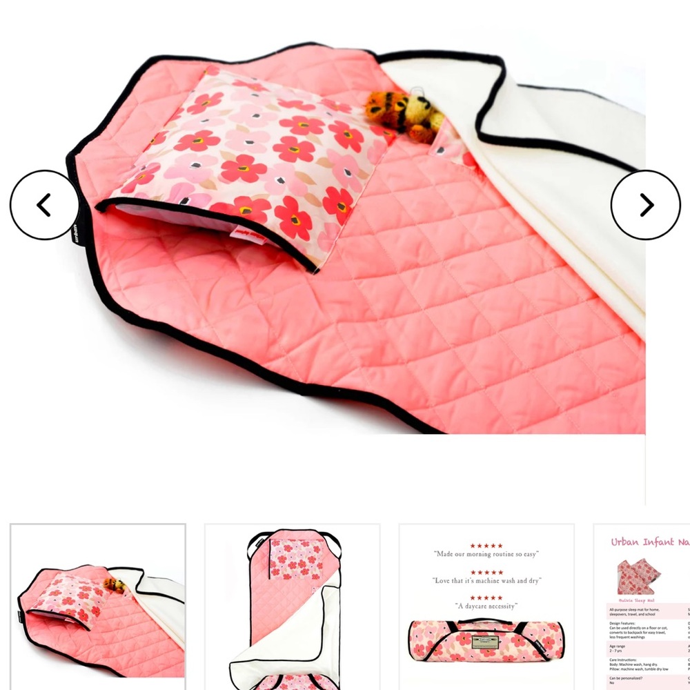Pink Floral Quilted Baby Nap Mat / Cot Cover